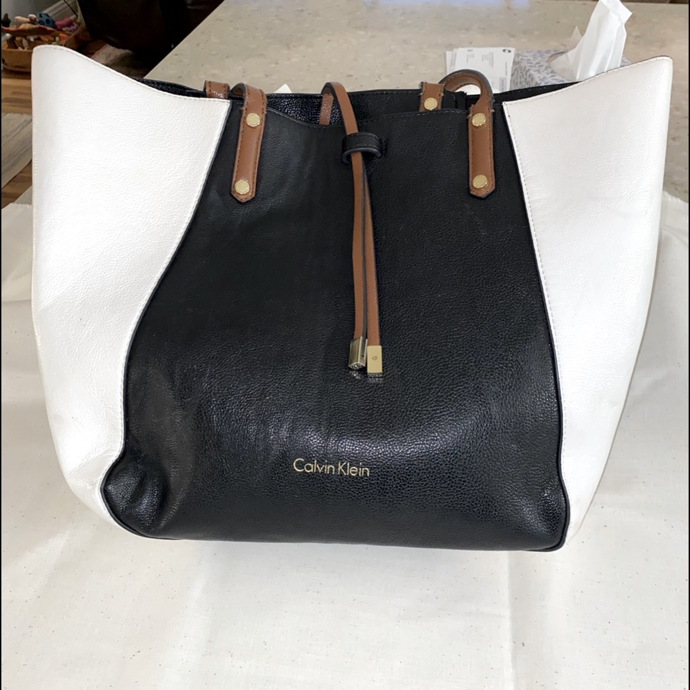 Calvin Klein reversible satchel Black/white with tan accents
